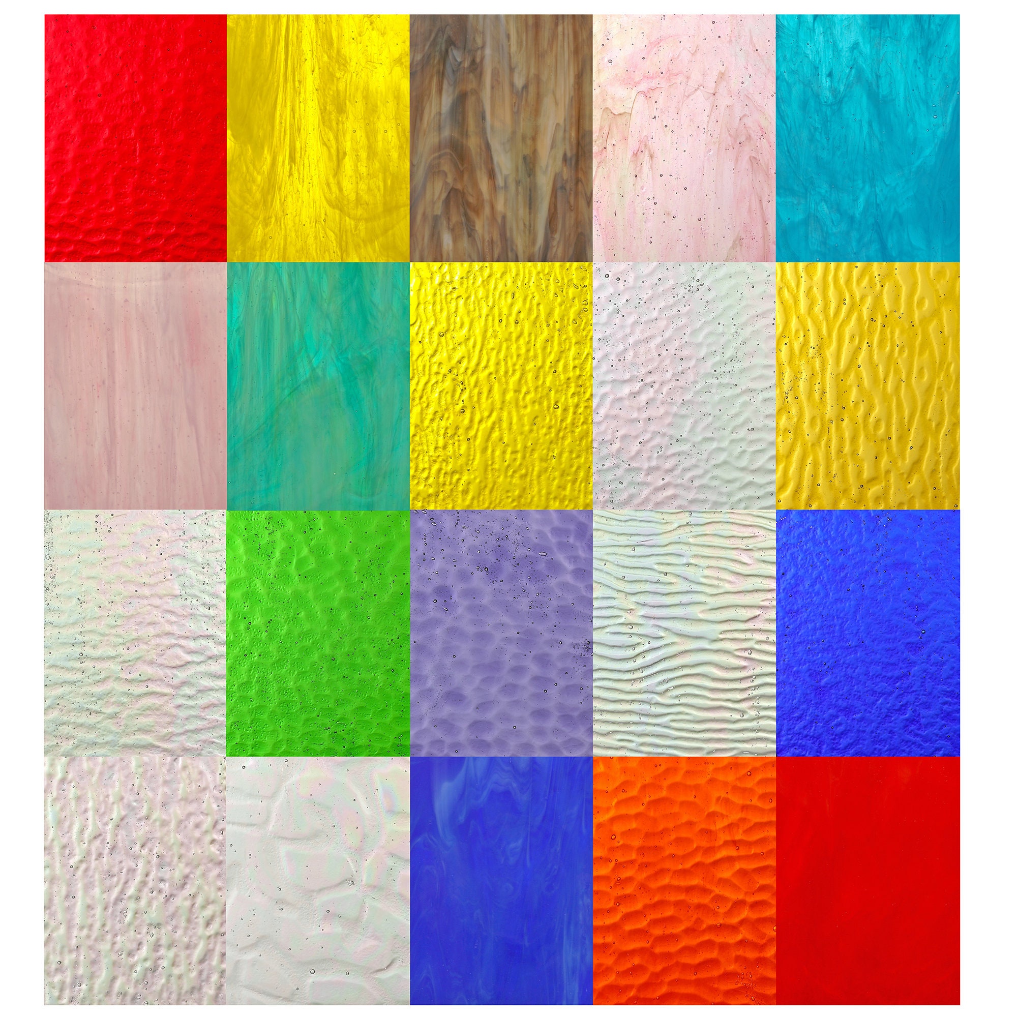 20 Stained Glass Sheets Variety Textured Cathedral Art Glass Sheets Packs  for Crafts and Mosaic Making, 6x4 Inch Transparentopaqueclear 