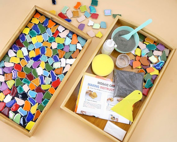 DIY Mosaic Tiles Kit for Crafts for Adults Beginners, Make Your Own  Artistic Glass Mosaic Serving Tray, Handmade Ceramic Tile Project 