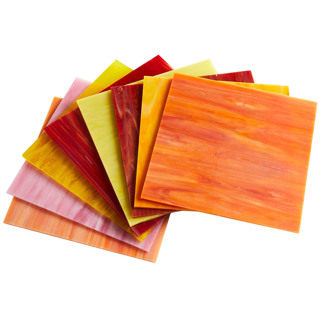 8 Sheets Stained Glass Sheets Red&yellow Variety Mixed Colors Opaque