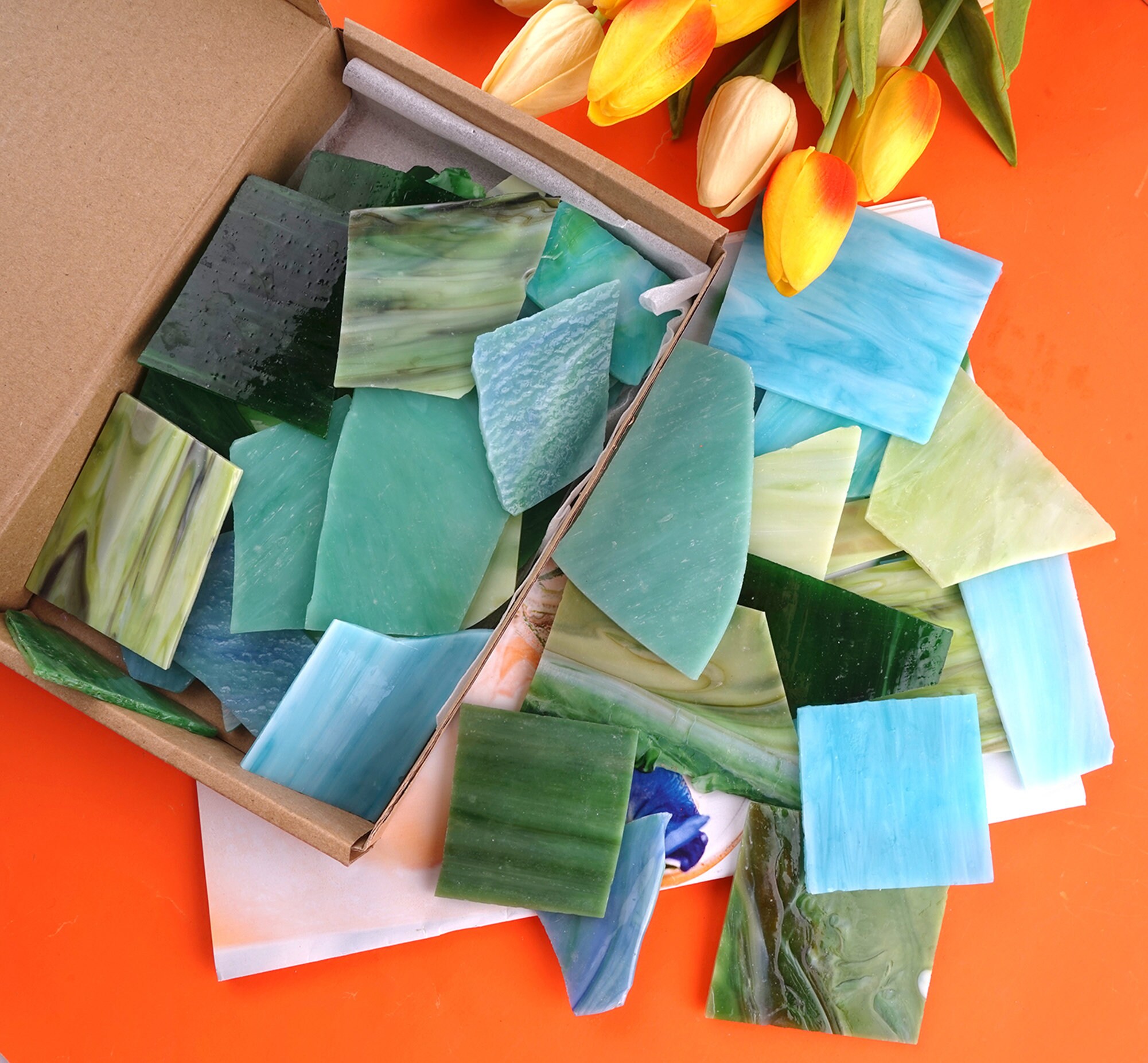 Green Mixed Stained Glass Scrap Pieces Sheets Glass Mosaic - Etsy
