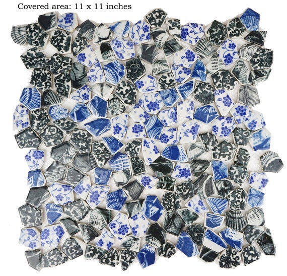 Broken Ceramic Tiles for Crafts Mosaics, Blue and White Porcelain Blue and  White Porcelain Tiles, Polished China Tile Scraps, 11x11 Inches 