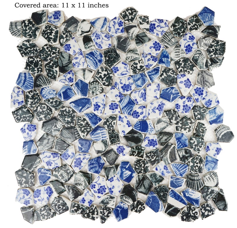 Broken Ceramic Tiles for Crafts Mosaics Blue and White Etsy