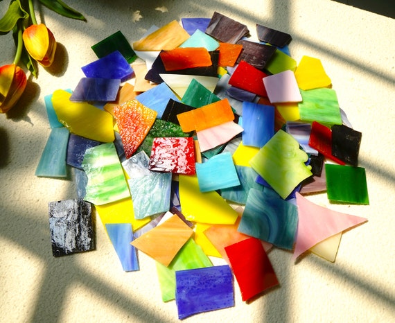 Iridescent Mosaic Glass Pieces Stained Glass Sheet Scraps for Crafts, Mosaic  Til
