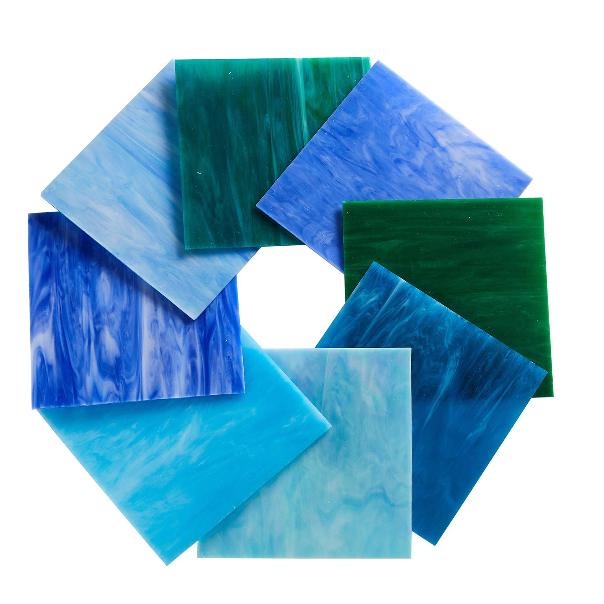 2 Pack) ~12x12 Sheets of Stained Glass Transparent BlueGreen/Dark Blue  Swirl