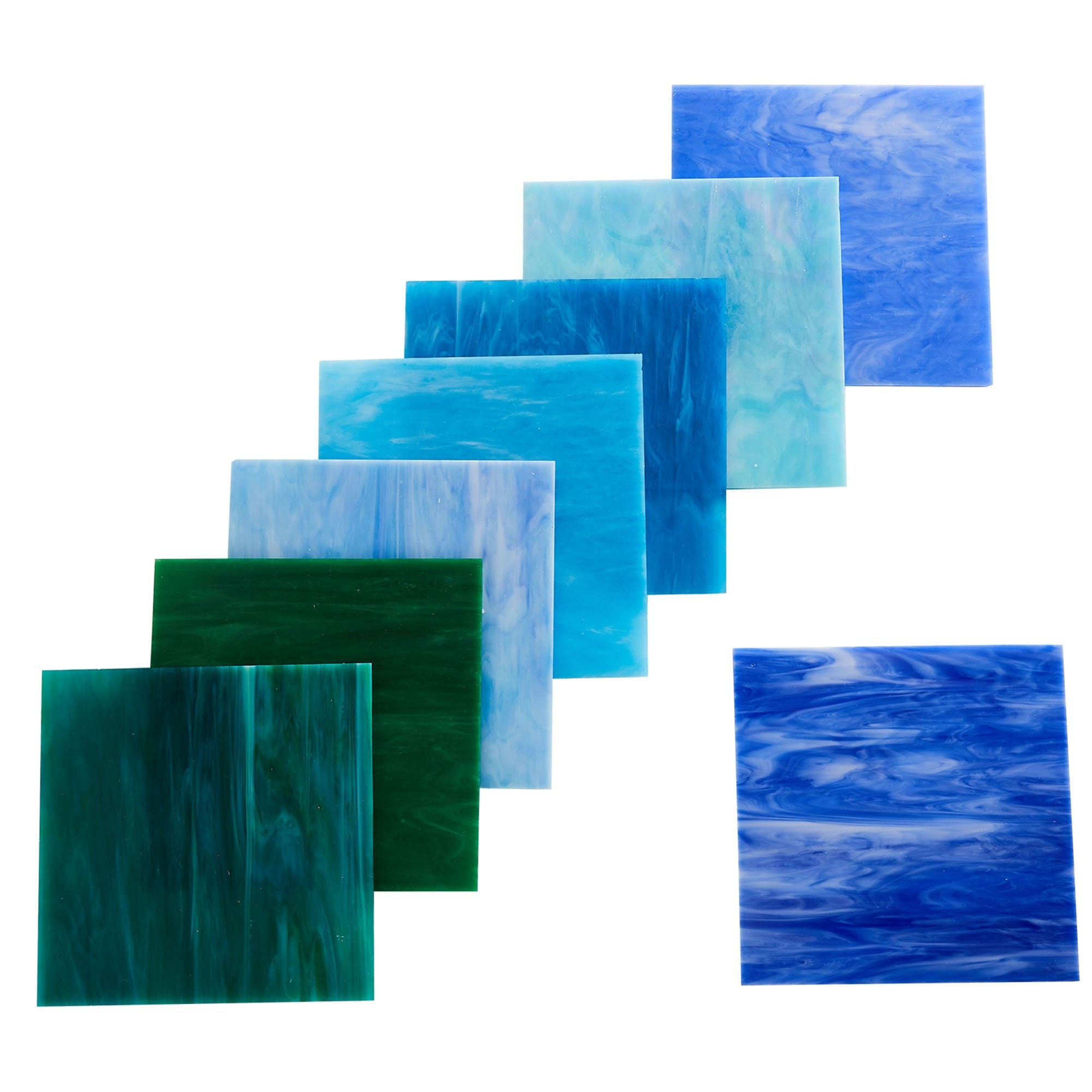 2 Pack) ~12x12 Sheets of Stained Glass Transparent BlueGreen/Dark Blue  Swirl