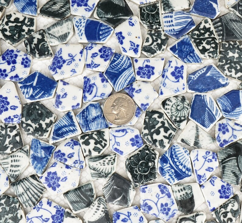 Broken Ceramic Tiles for Crafts Mosaics Blue and White Etsy