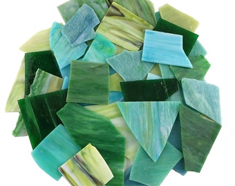 Green Mixed Stained Glass Scrap Pieces Sheets, Glass Mosaic Tiles for Art Crafts, 35oz Value Pack,Assorted Colors and Textures