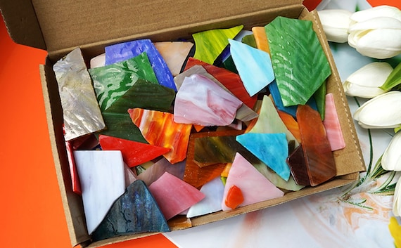 Maxgrain Colorful Stained Glass Scraps Broken Mosaic Tiles Pieces,  2.2pounds Scrap Mosaics, Mixed Shapes&size-free Shipping 