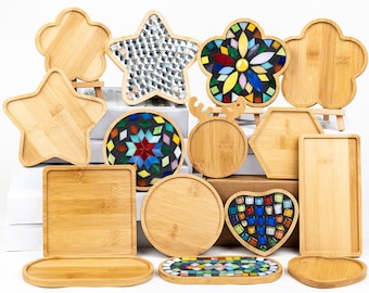 10PCS Wooden Mosaic Bases, Assorted Shapes Mosaic Substrates for DIY Mosaic Coasters Kit, Mosaic Craft kit with Wooden Surface for Handcraft