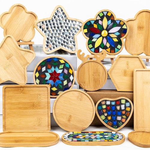 10PCS Wooden Mosaic Bases, Assorted Shapes Mosaic Substrates for