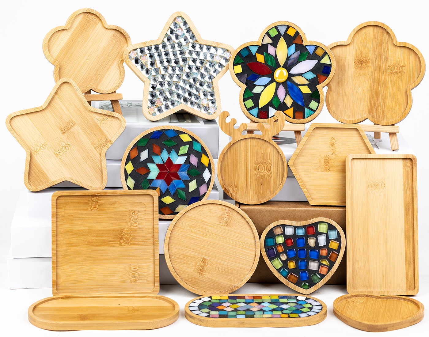 MOSAIC wood 鉢カバー　送料込みベストプライス‼️ 10PCS Wooden Mosaic Bases, Assorted Shapes Mosaic Substrates for