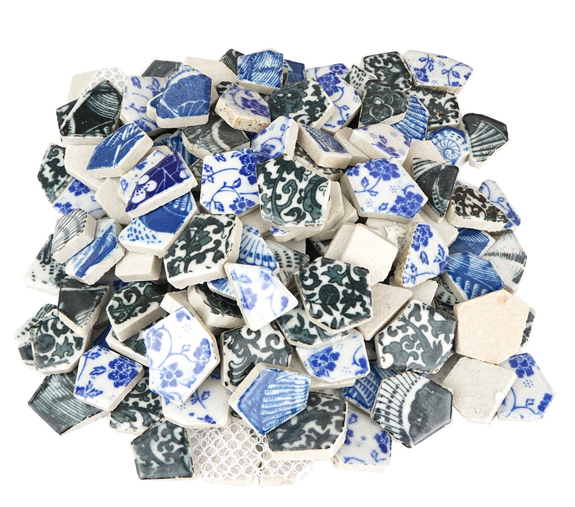 Broken Ceramic Tiles for Crafts Mosaics Blue and White Etsy