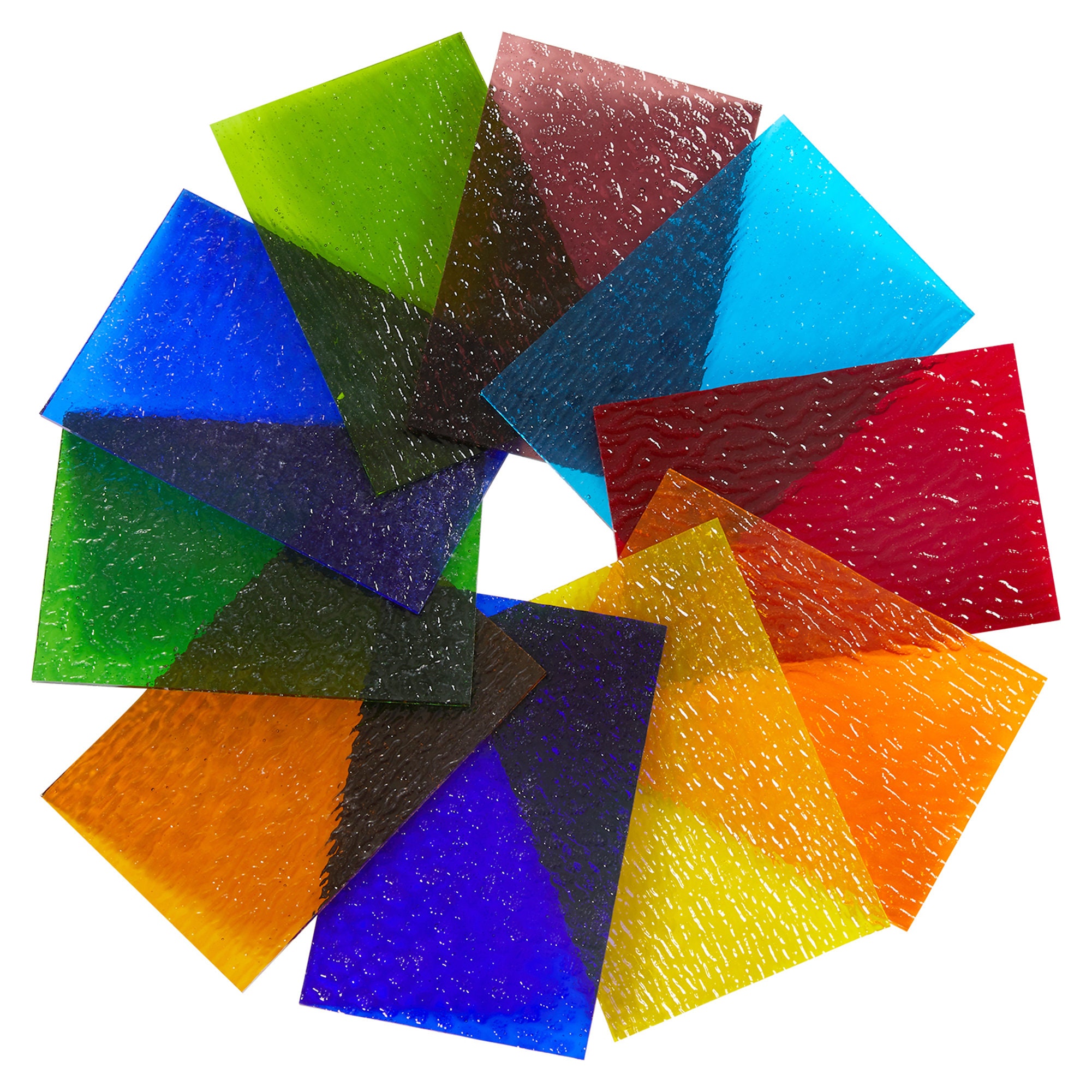 6 Pcs Stained Glass Sheets 12x12 Colored Mica Flakes Water Ripple Glass  Mosaic Cathedral Stained Clear Holder Plate For
