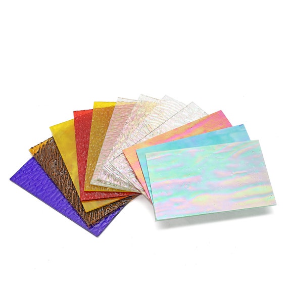 12 Sheets Iridescent Stained Glass Sheets, 4x6 Inch Bright Cathedral Art  Glass Packs for Mosaic Work, Clear, Opaque and Colored Transparent 