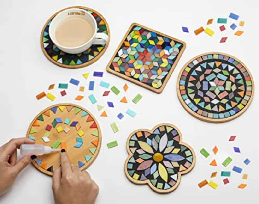2 Sets of Complete DIY Mosaic Craft Kits, Mosaic Tiles Coaster Kit Make