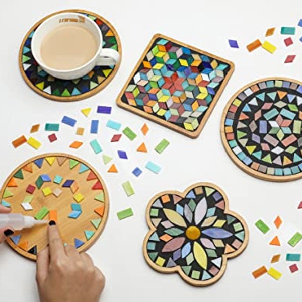 2 Sets of Complete DIY Mosaic Craft Kits, Mosaic Tiles Coaster Kit Make Your Own Mosaic Project Handmade Craft Set with Stained Glass Mosaic