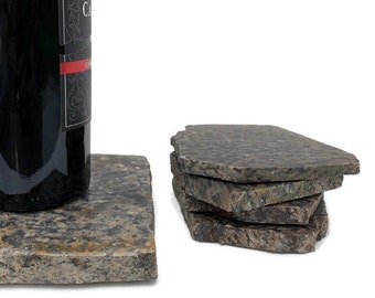 Leopard Rhyolite Stone Coasters (4) and Tray Set - / Rustic Decor / Nature Inspired Decor