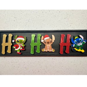 Stitch Christmas “Ho Ho Ho” Sign, Stitch Christmas Decorations, Stitch Christmas Gifts, Funny Elf Stitch Sign Decor, Gift for Stitch Fans