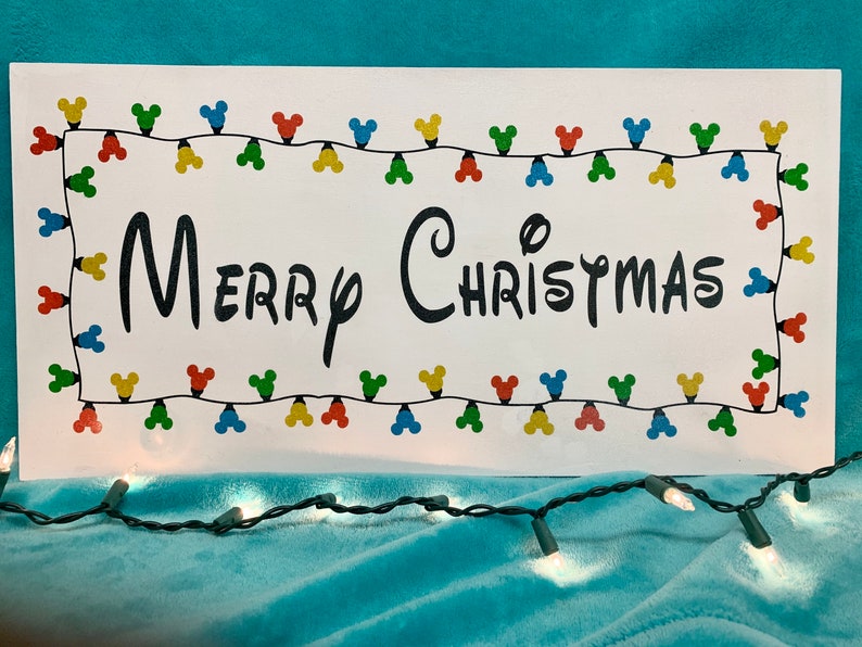 Merry Christmas sign with Mickey lights