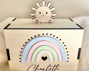 Personalized Maple Wood Rainbow Piggy Bank: Pastel Nursery Decor