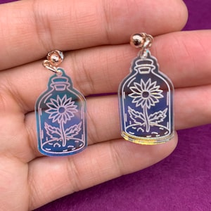 Iridescent Sunflower Earrings: Laser Cut Acrylic Mason Jar Studs