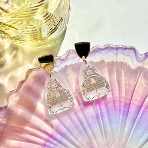 Argentina Earrings: Engraved Acrylic Jewelry, Gold Coat of Arms