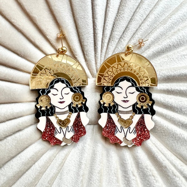 Inca Goddess earrings, Incan mythology earrings, Incan earrings, Ecuador earrings, Ecuador jewelry, South America, Christmas gift