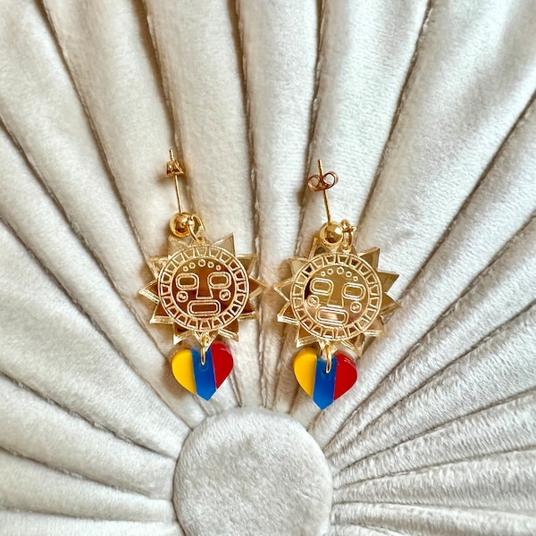 Ecuador earrings, Ecuador jewelry, Colombia jewelry, Engraved acrylic earrings, Ecuador Colombia Gift, Inca jewelry, Christmas gift idea