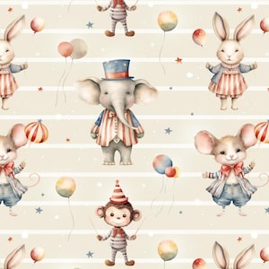 Circus Animals, Exclusive Design, Seamless Fabric Design, Pattern Exclusive Colourway, Seamless pattern with Circus Animals, Repeat Tile