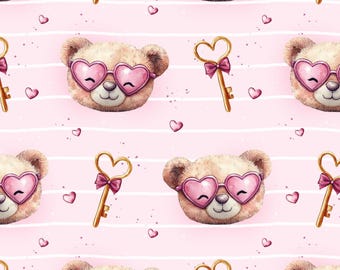 Lindo patrón de osito de peluche, diseño de tela sin costuras, patrón sin costuras con oso, mosaico repetido