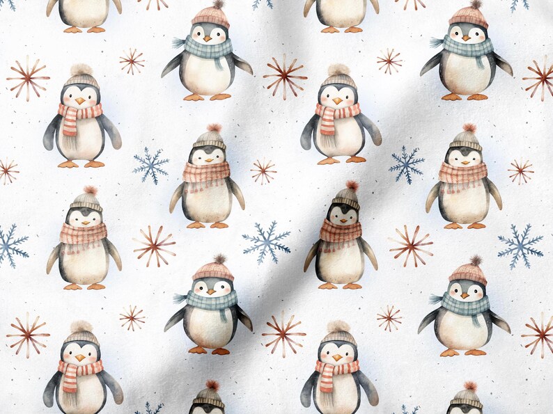 Cute Penguin, Animals pattern, Seamless Fabric Design, Repeat Tile image 3