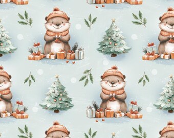 Christmas Beaver Seamless Pattern: Holiday Fabric Design (Digital File)