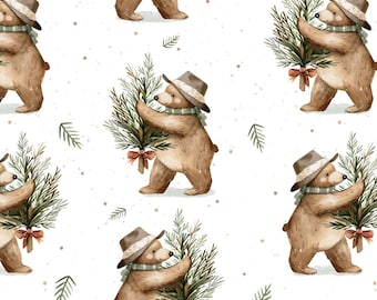 Christmas Bear Fabric Pattern: Seamless Repeat Tile (Digital File)