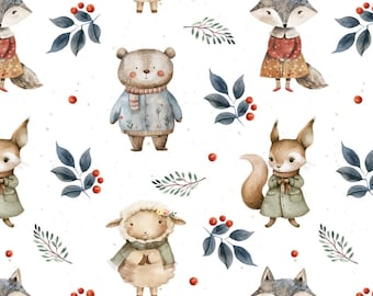 Forest Animals Fabric Pattern: Autumn Kids Clothing (Digital Download)