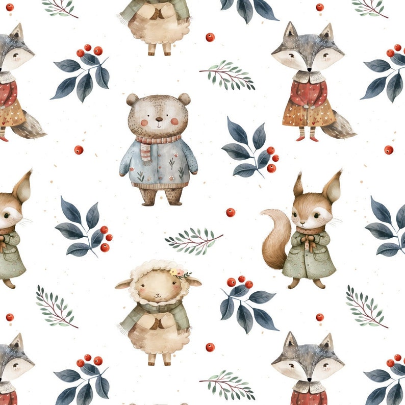 Forest Animals, Autumn Printable Paper, Seamless Fabric Design, Repeat
