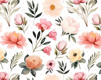 Patrón de tela floral: Azulejo floral sin costuras, arte de acuarela (archivo digital)