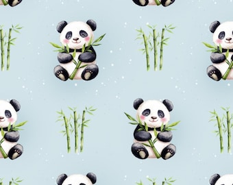 Patrón sin costuras de panda lindo: Patrón caprichoso, bambú, panda, diseño de tela, archivo digital, uso comercial
