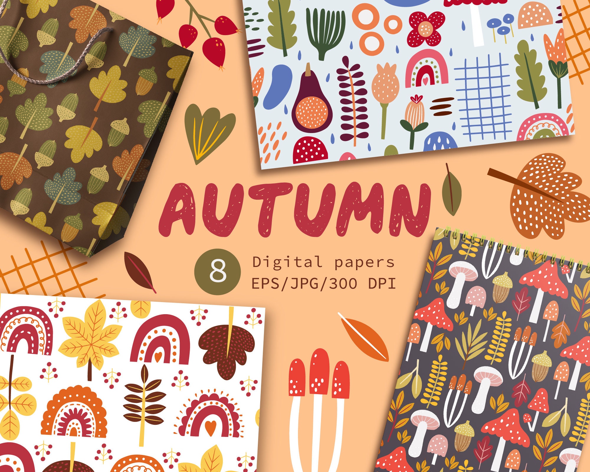 Autumn Digital Paper Fall Digital Paper Fall Patterns | Etsy