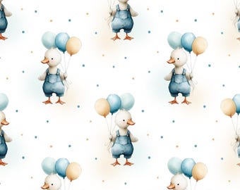 Seamless Duck, Cute Goose, Birthday Day, Seamless Fabric Design, Repeat Tile, White background, Printable Paper, Digital File