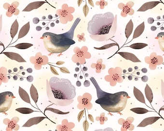 Patrón de tela de pájaros: Diseño floral bohemio para ropa (descarga digital)