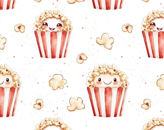 Palomitas de maíz sin costuras en acuarela, diseño de tela, patrón repetitivo, archivo digital, uso comercial