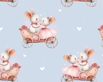 Patrón de tela "Ratones enamorados": Diseño sin costuras para San Valentín (JPG)