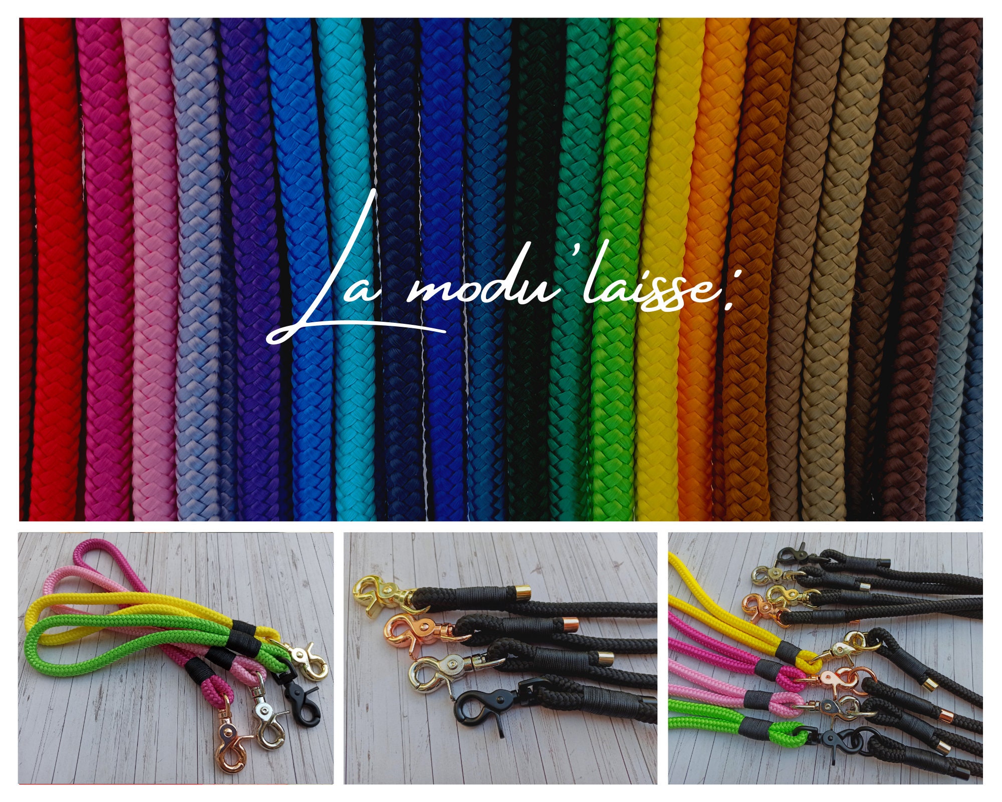 Modu'laisse 125 cm, Laisse Pour Chien en Corde, Poignée Interchangeable, Personnalisable, Couleur Au