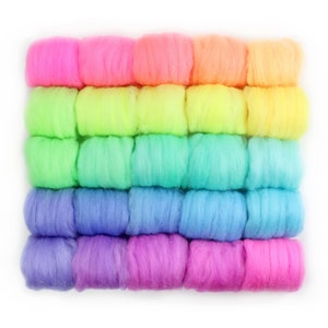 Supercharged Pastel Neon Rainbow Merino - 25 colors, 5.3 oz. (150g) - hand-dyed fluorescent wool roving - GLOWS under Blacklight!