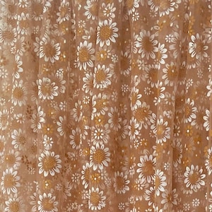 Printed Sunflower Tulle Fabric (Floral Tulle / Flower Tulle / Sheer Fabric / Fall Fabric / Fabric By The Yard / Fabric By The Half Yard)