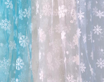 Flocked Snowflake Tulle (Winter Fabric / Apparel Fabric / Christmas Fabric / Sheer Fabric / Lightweight Fabric / Blue / White)