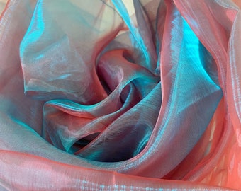 Gradient Organza Fabric (Shiny Iridescent / Sheer Fabric / Fabric By The Yard / Two Toned / Solid Fabric / Apparel Fabric)