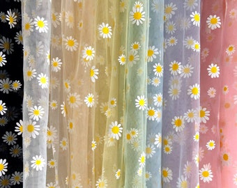 Daisy Mesh Tulle Fabric By The Yard (Floral Net Tulle / Stretchy Tulle / Sheer Fabric / Wedding / Spring / Daisies / Pink / White / Yellow)