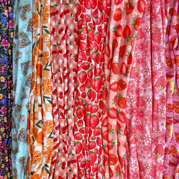 Summer Printed Fabric (Rib Knit Fabric / Fruit Print / Florals / Hearts / Butterflies / Strawberry Fabric / Cherry Print / Apparel Fabric)