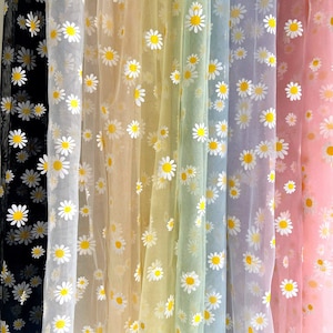 Daisy Mesh Tulle Fabric By The Yard (Floral Net Tulle / Stretchy Tulle / Sheer Fabric / Wedding / Spring / Daisies / Pink / White / Yellow)